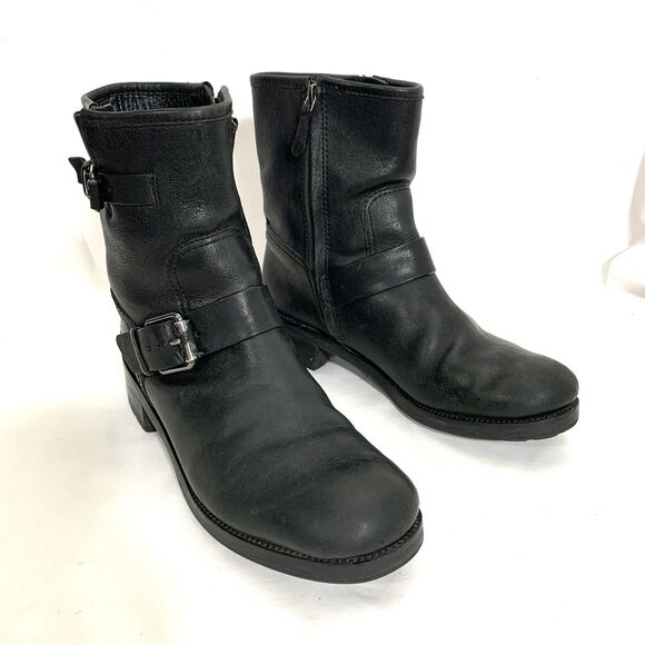 TORY BURCH LEATHER ANKLE BOOTIES BLACK ZIP-UP STRAP BUCKLE BOOTS SIZE 8.5 - Picture 9 of 15